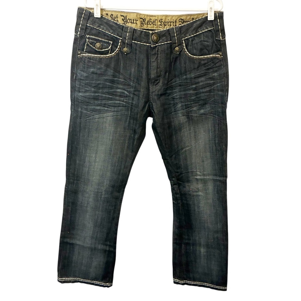 Rebel Spirit Men’s Big Stitch Dark Wash Flap Pocket Relaxed Jeans Size 34x34